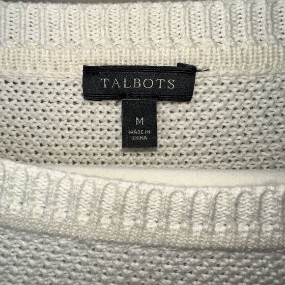 Talbots Cream Cotton Textured Cable Knit Tunic Sweater Button Sleeve Size Medium - Picture 5 of 7